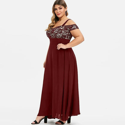 Plus Size Lace Cold Shoulder Maxi Dress