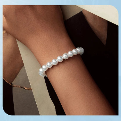 JEW004BR      White Pearl Bracelets for Women, 925 Silver Adjustable Clasp - Klixstore