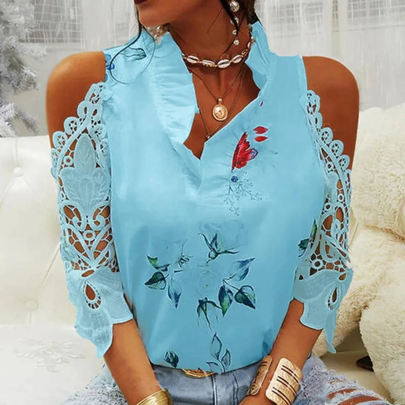 Floral Chiffon V-Neck Blouse for Women
