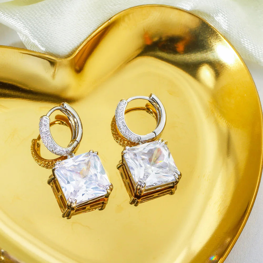 Square Cut CZ Drop Earrings