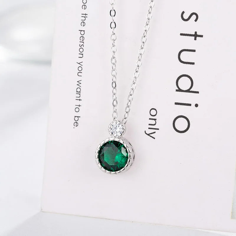 925 Sterling Silver CZ Circle Pendant Necklace