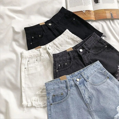 High Waist Ripped Denim Shorts for Women