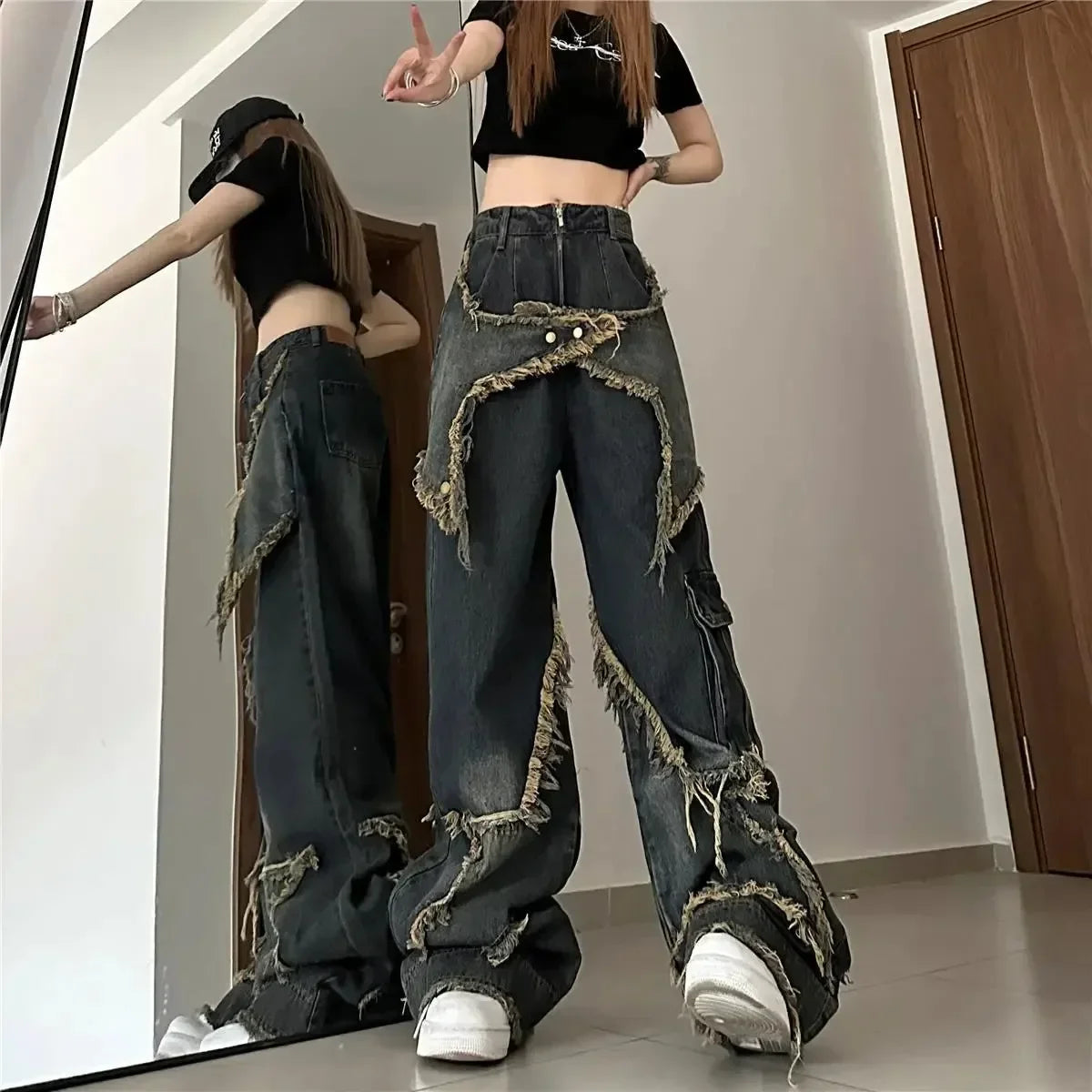 Women's Vintage Star Washed Oversized Straight Jeans