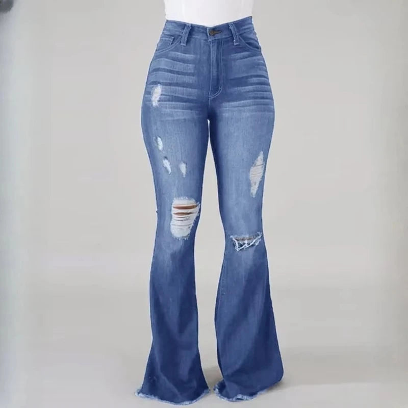 Women’s High Waist Ripped Flared Jeans