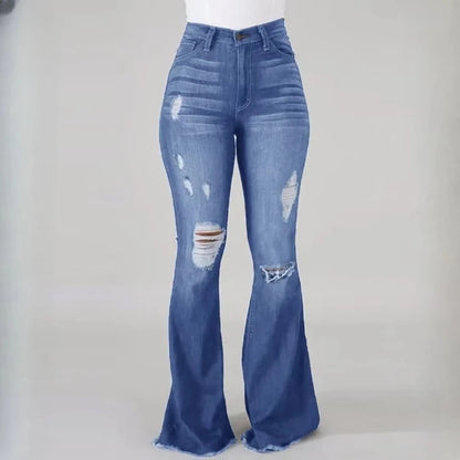 Women’s High Waist Ripped Flared Jeans
