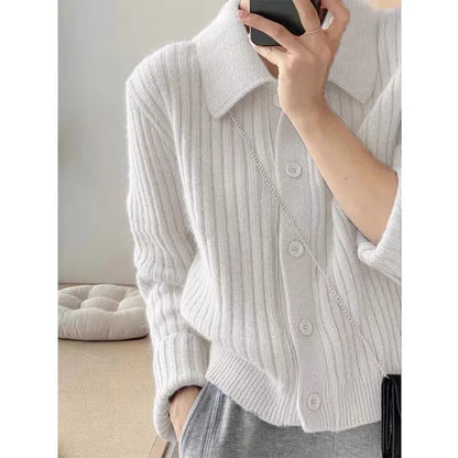 2025 Pure Cashmere Lapel Knit Cardigan Sweater for Women