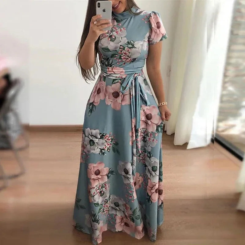 Boho Floral Print Long Sleeve Maxi Dress