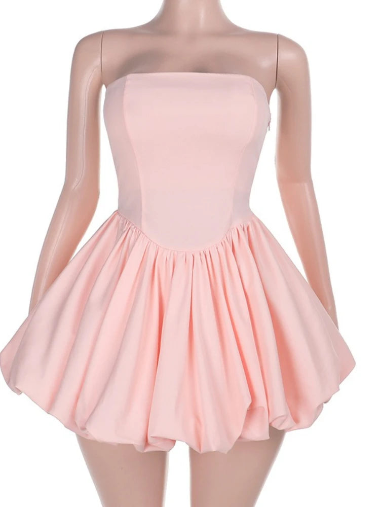 CLO053DJ
Elegant Tunics A-line Wrap Dresses Women Strapless Off Shoulder High Waist Lace-up Pink Ball Gown Short Evening Party Prom Dress - Klixstore