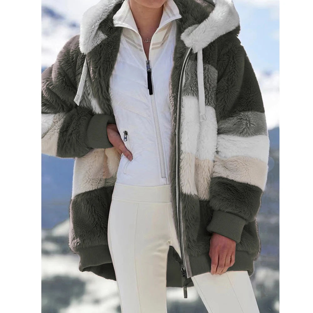 2025 Oversized Plush Hooded Jacket for Women