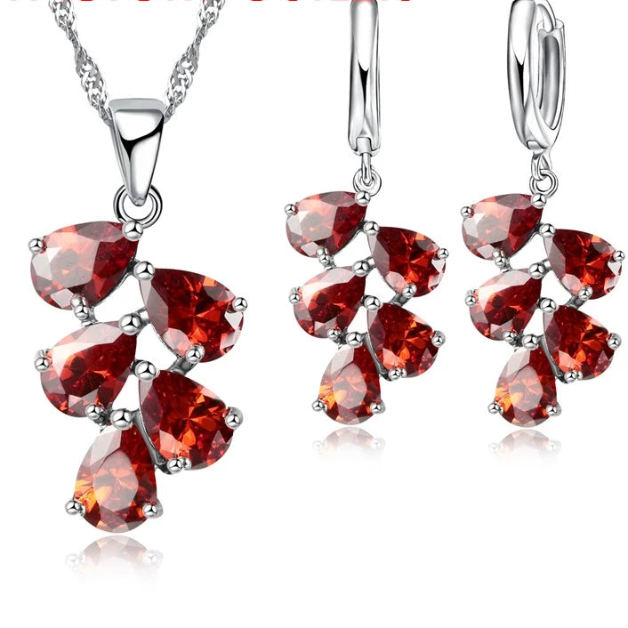 925 Sterling Silver Bridal Jewelry Set with Austrian Crystal Plant Design