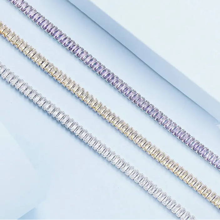 Platinum Plated Shining Square Zircon Bracelet