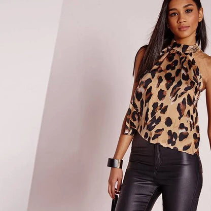 2025 Summer Leopard Print Halter Blouse for Women