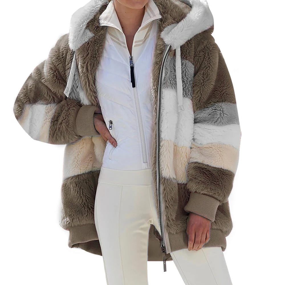 2025 Oversized Plush Hooded Jacket for Women