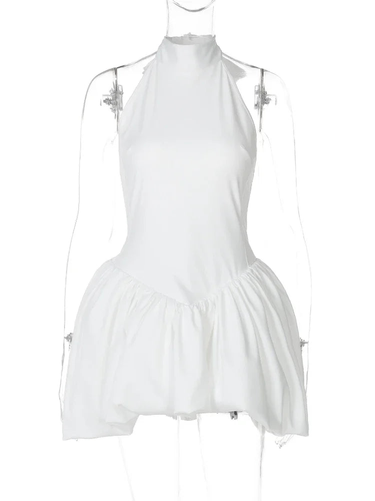 CLO059DJ
 Fashion Halter Neck Backless Tunics Short Dresses for Women  Sexy Sleeveless High Waist  Solid Ball Gown Evening Party Dress - Klixstore