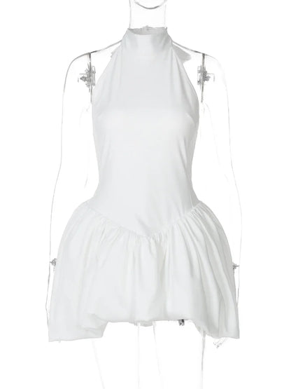 CLO059DJ
 Fashion Halter Neck Backless Tunics Short Dresses for Women  Sexy Sleeveless High Waist  Solid Ball Gown Evening Party Dress - Klixstore