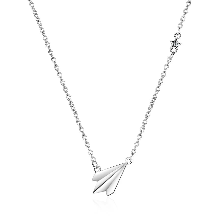 925 Sterling Silver Paper Plane Pendant Necklace for Women