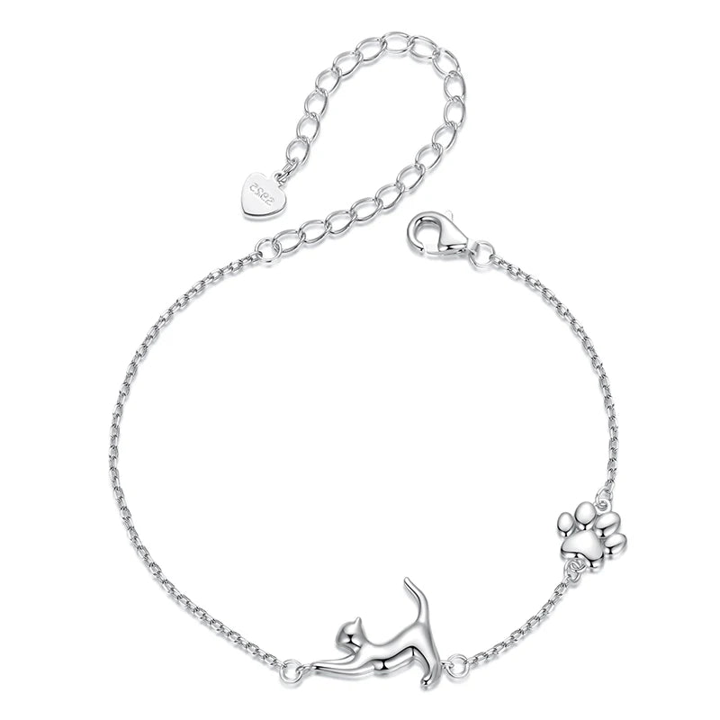 JEW003BR     Solid 925 Sterling Silver Cute Cat / Dog Chain Bracelet for Women Delicate Jewelry  Bracelet - Klixstore