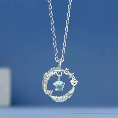 Feather Shape Pendant 925 Sterling Silver Necklace for Women