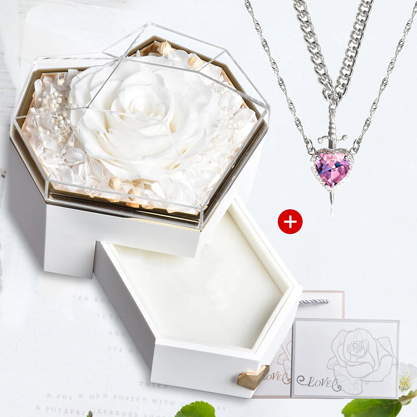 Heart & Sword Crystal Necklace Set – Stainless Steel Jewelry Gift Box
