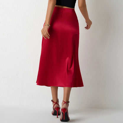 Korean Style Champagne High Waist Satin Skirt