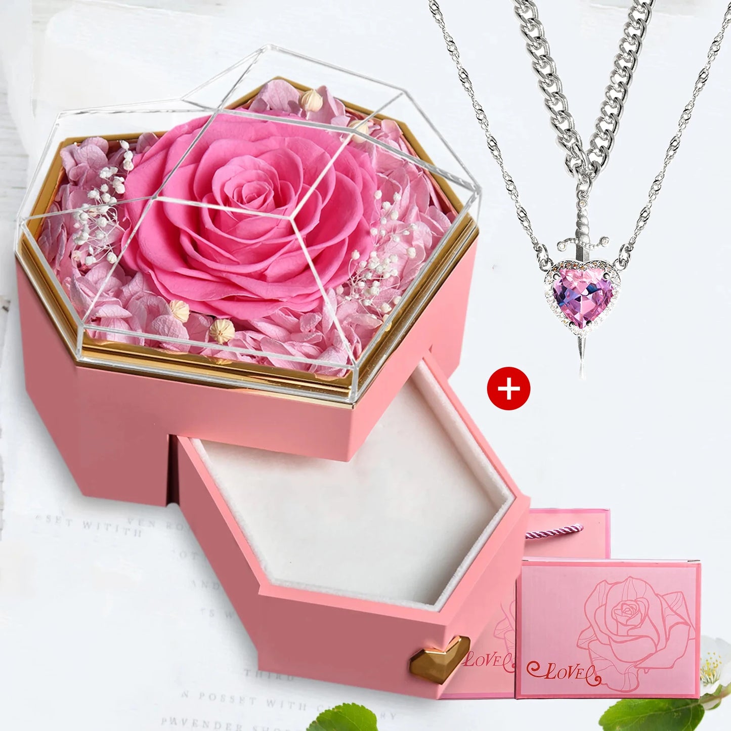 Heart & Sword Crystal Necklace Set – Stainless Steel Jewelry Gift Box