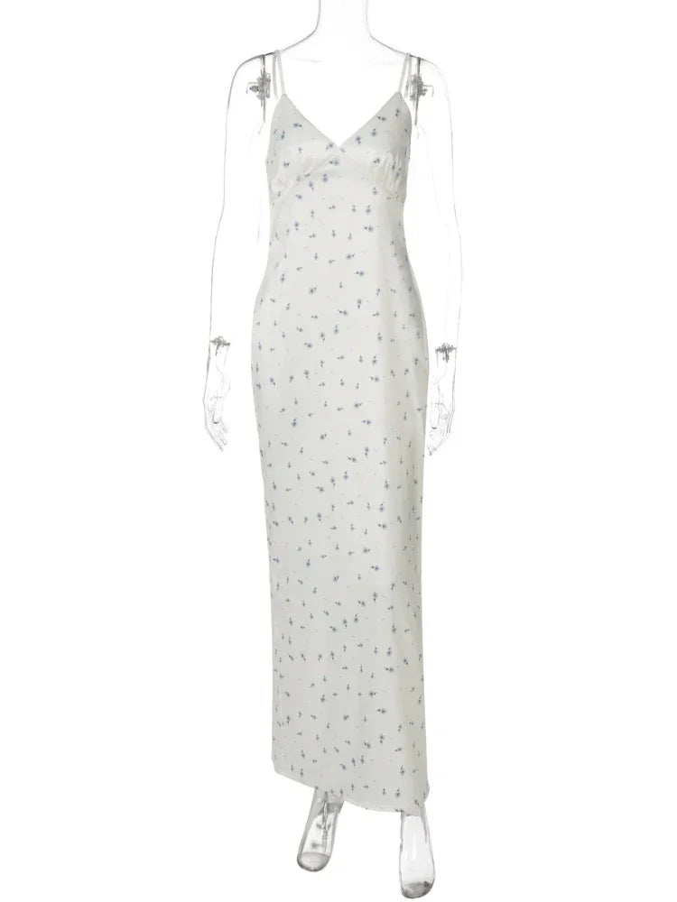 CLO066DJ
Chic Sweet Floral Printed Slip Dresses for Women V-neck Sleeveless High Waist Backless Zipper Slit Long Party Dress Streetwear - Klixstore