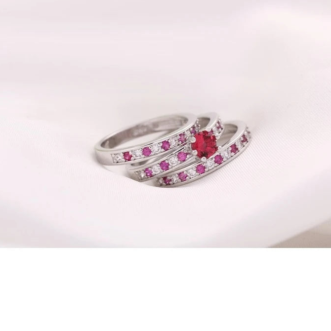 Elegant Purple CZ Crystal 925 Sterling Silver Ring Set for Women