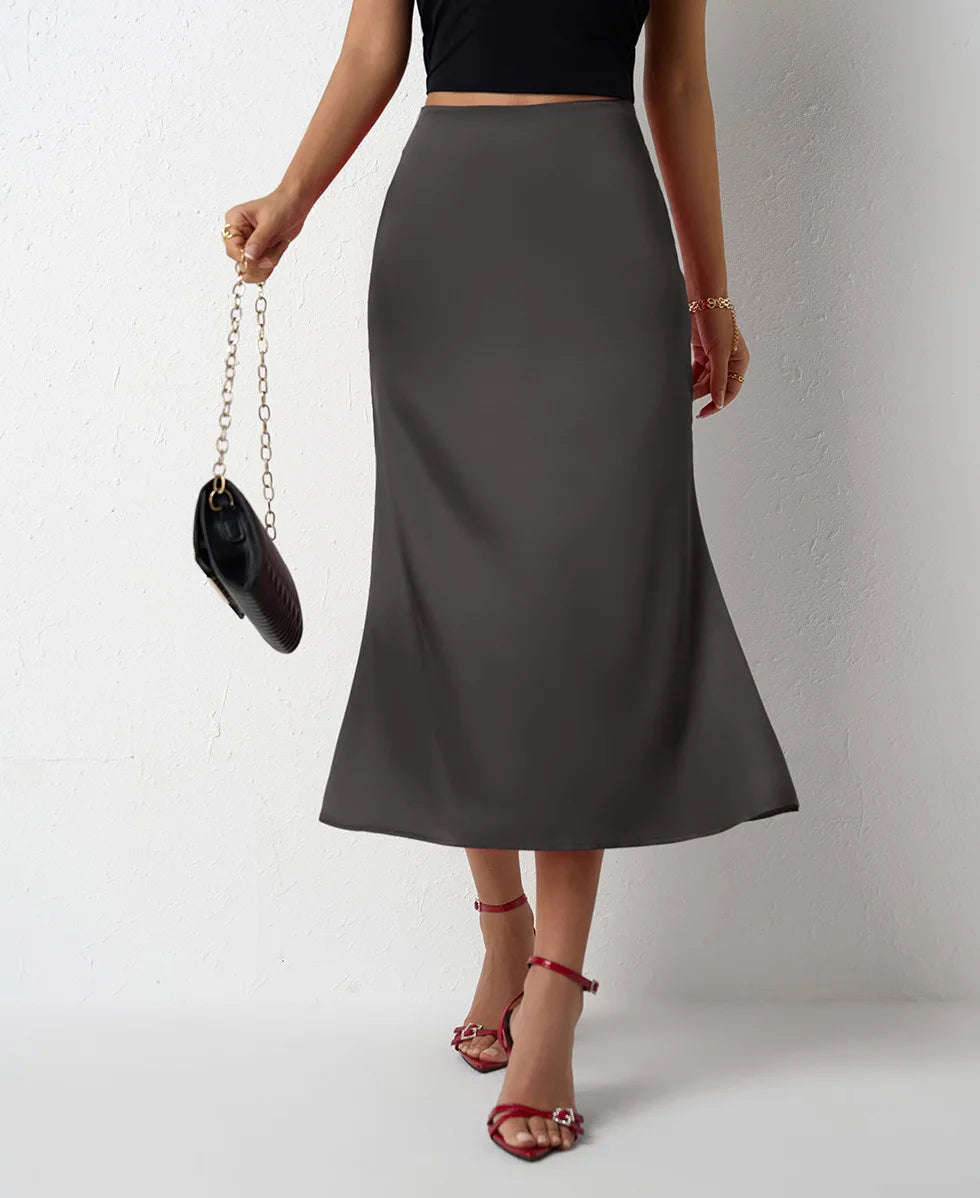 Korean Style Champagne High Waist Satin Skirt