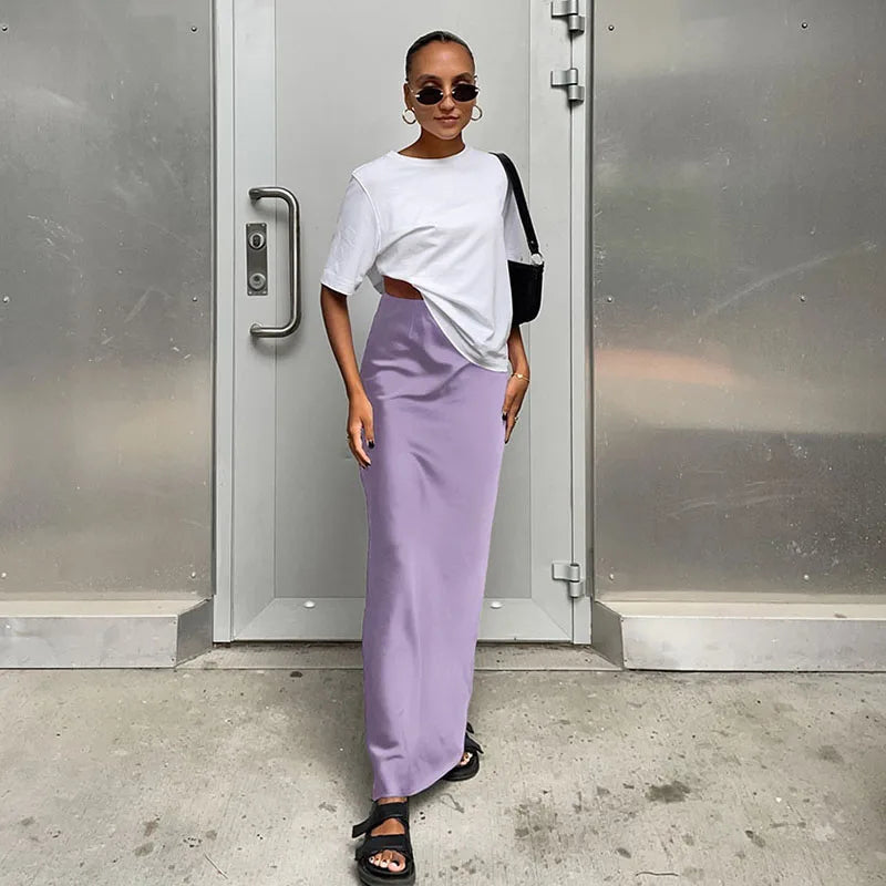 Elegant High Waist Satin Trumpet Skirt 2025