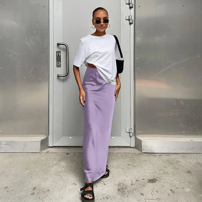 Elegant High Waist Satin Trumpet Skirt 2025