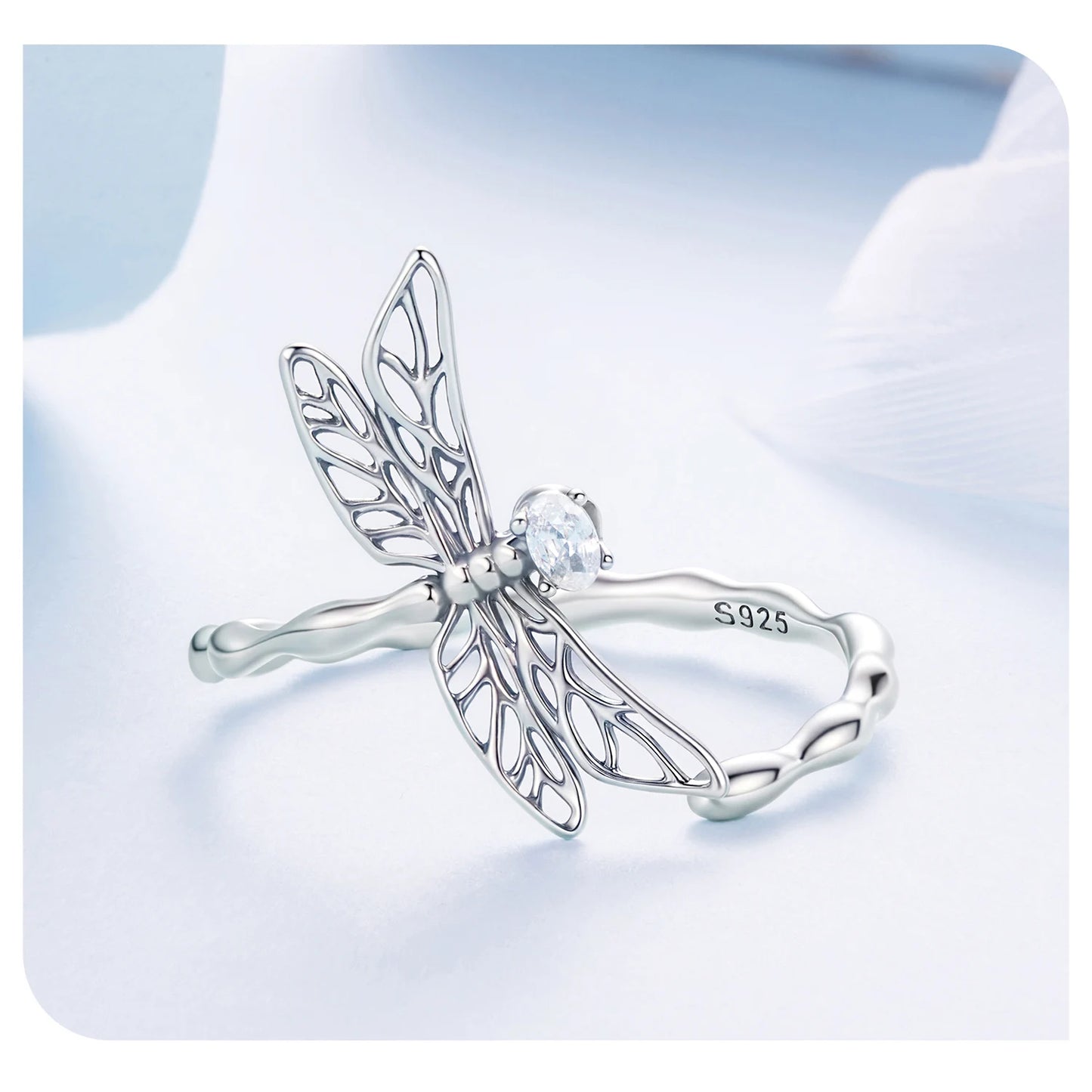 Silver Twist Dragonfly Open Ring