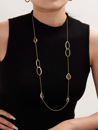 18k Gold Droplet Glass Stone Long Necklace for Women
