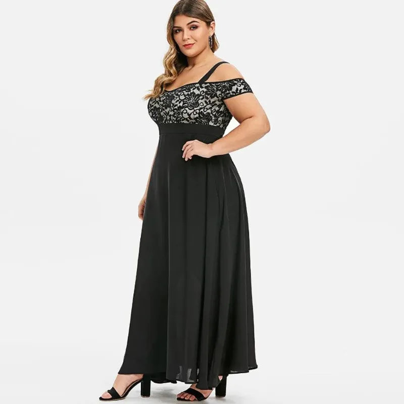 Plus Size Lace Cold Shoulder Maxi Dress