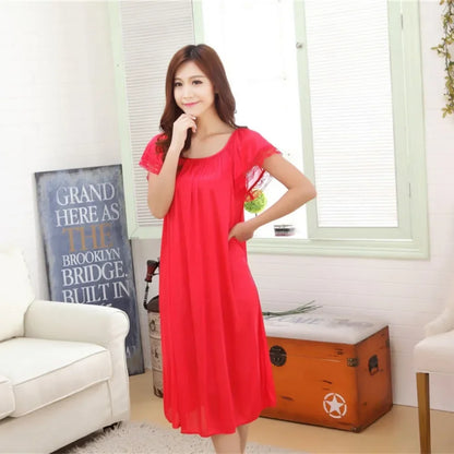 Silk Satin Short Sleeve Nightgown for Women