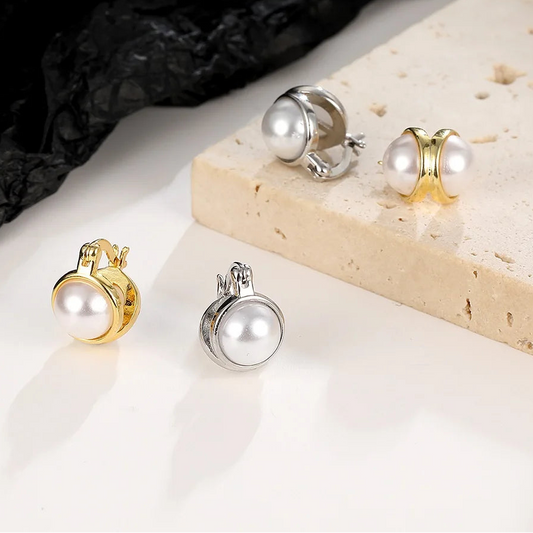 925 Sterling Silver Pearl Hoop Earrings for Women