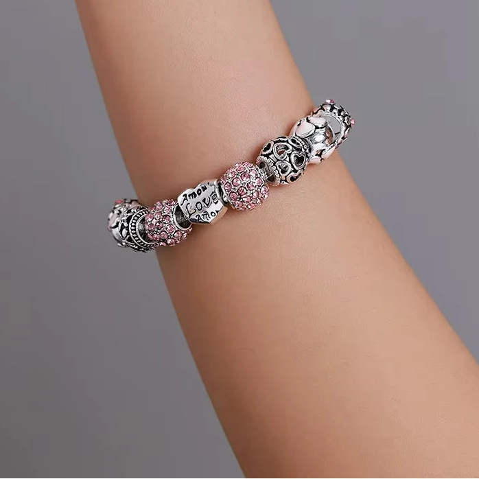 Silver Plated Love Flower Charm Bracelet