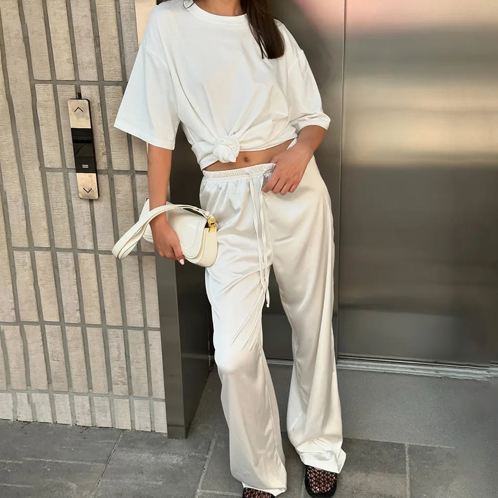 CLO001PT Elegant Women Drawstring Long Trousers Streetwear Fashion Female Clothing High Waist Lace-up Solid Color Pants - Klixstore