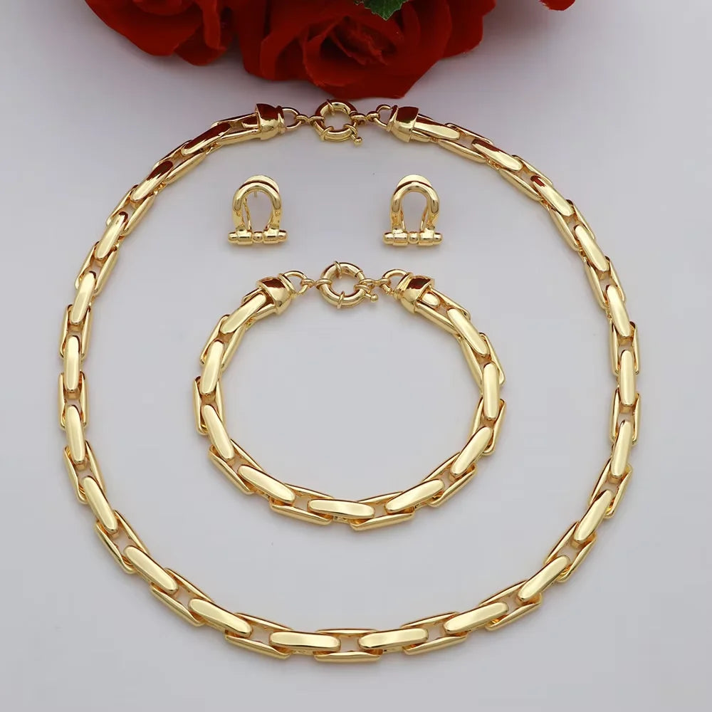 Women's African Gold Jewelry Set – Necklace, Bracelet & Earrings