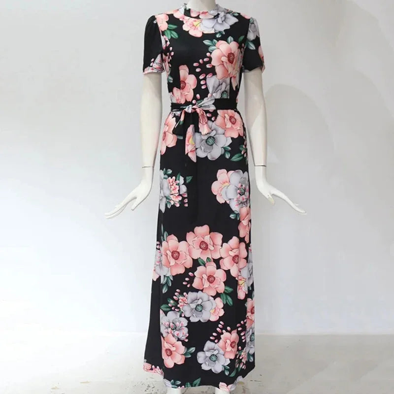 Boho Floral Print Long Sleeve Maxi Dress