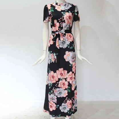 Boho Floral Print Long Sleeve Maxi Dress