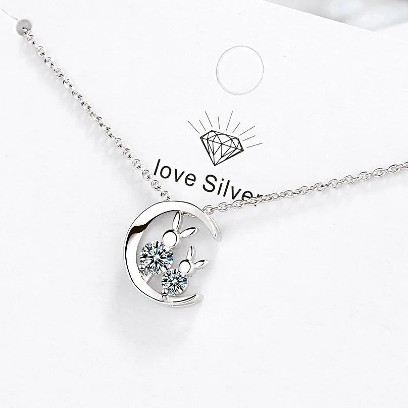 Cute Rabbit Moon Pendant Necklace for Women