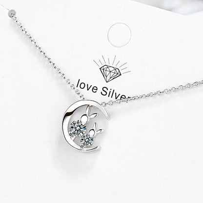 Cute Rabbit Moon Pendant Necklace for Women