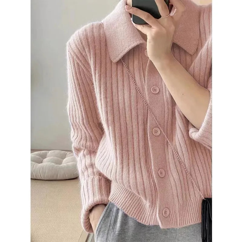2025 Pure Cashmere Lapel Knit Cardigan Sweater for Women