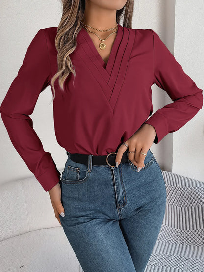 VigoCasey 2025 Elegant V-Neck Long Sleeve Women’s Top