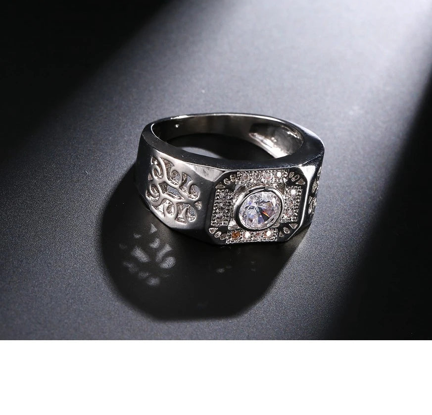 Wide Square Band Ring  with Shining CZ Crystal
