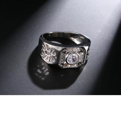 Wide Square Band Ring  with Shining CZ Crystal