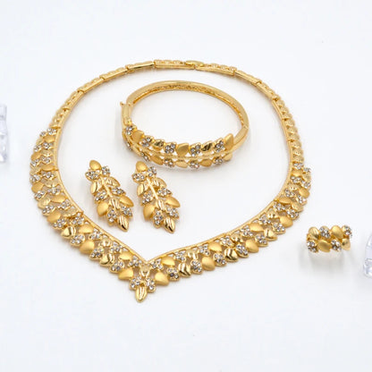 18K Gold Plated Leaf Bridal Jewelry Set