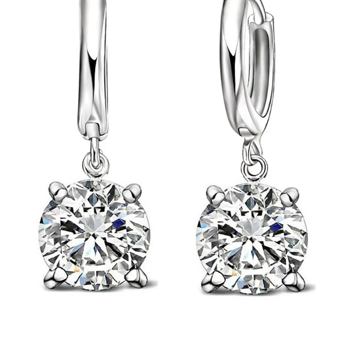 925 Silver CZ Crystal Round Earrings