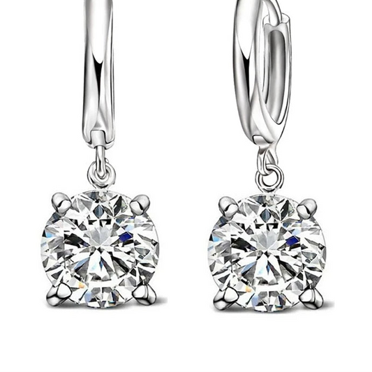 925 Silver CZ Crystal Round Earrings