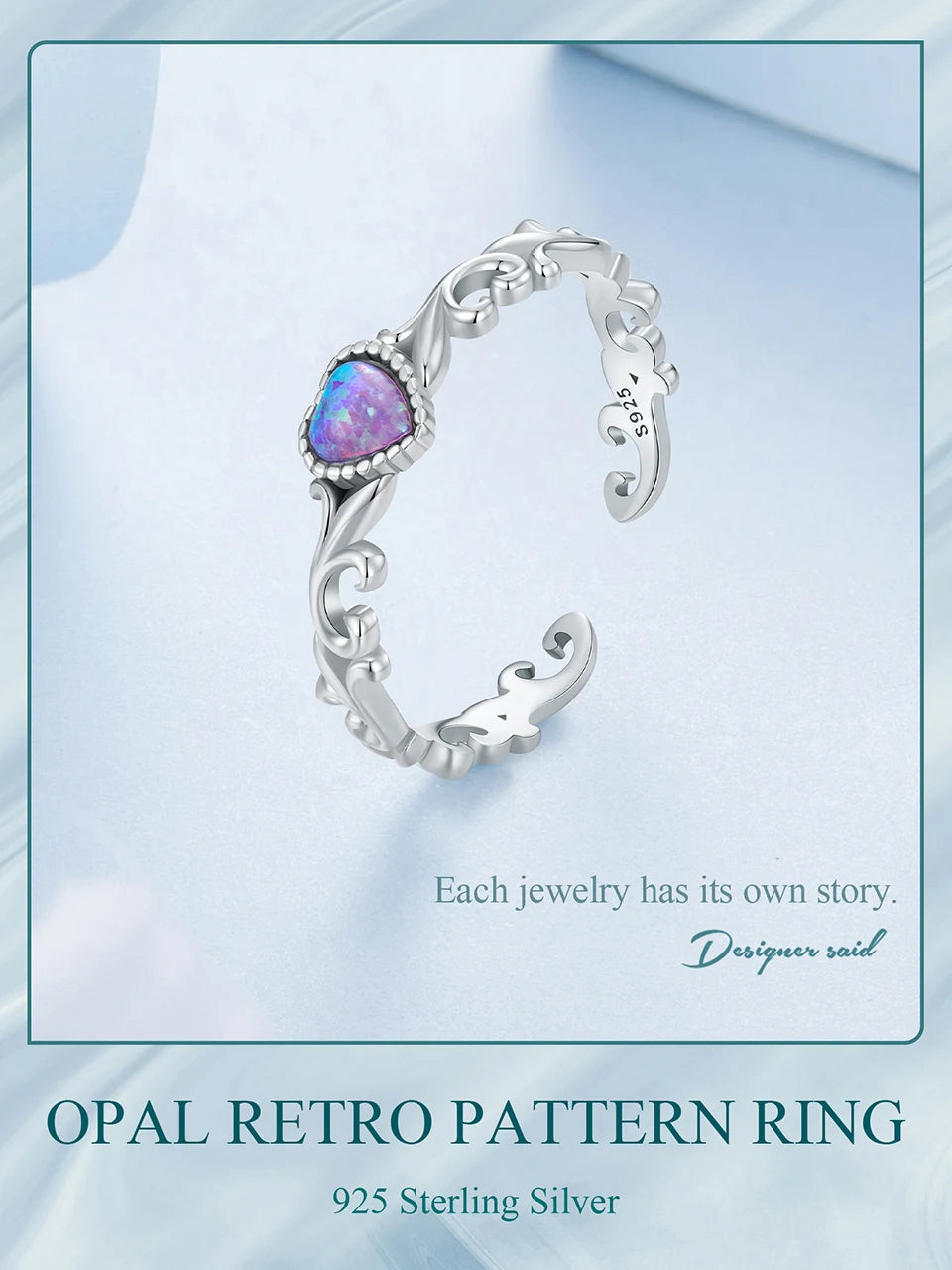 JEW006R  925 Sterling Silver Opal Retro Pattern Ring for Women - Klixstore